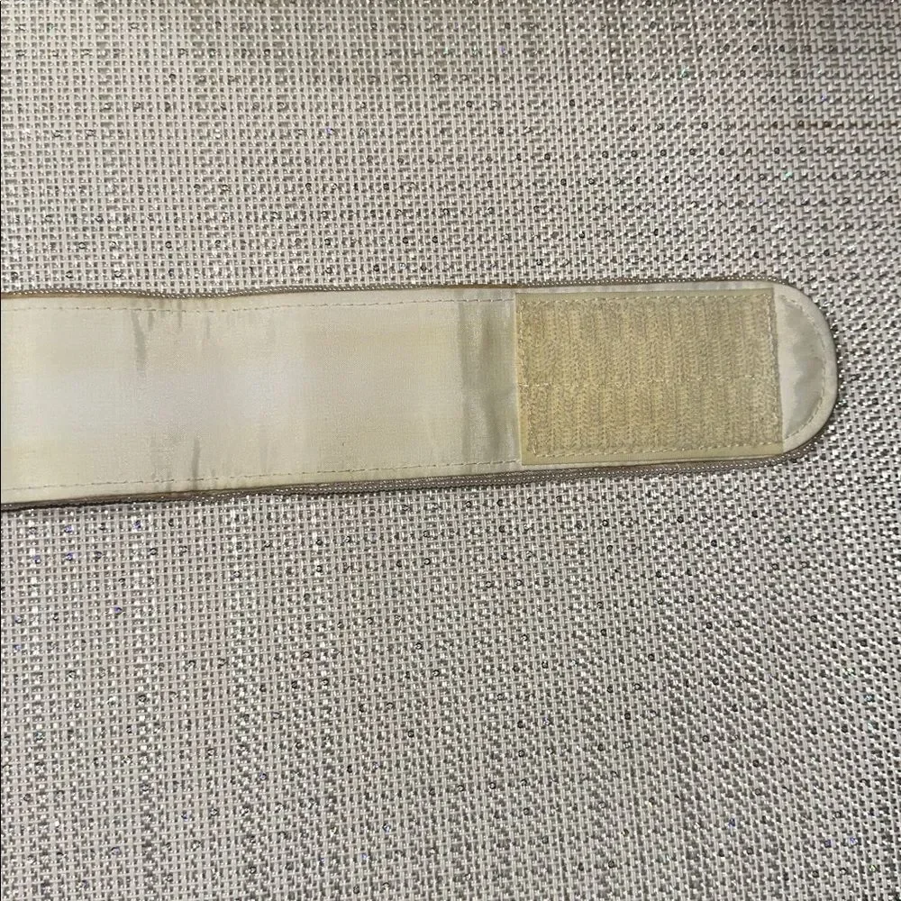 Vintage S Ivory Pink Green Yellow Blue Beaded Pastel Colored Wide Velcro Belt